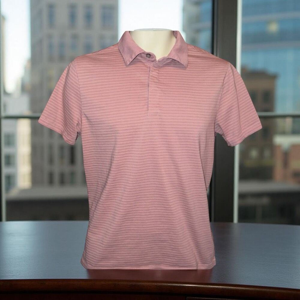 Robert Barakett Walsh Salmon Pink Monotone Stripe Polo Shirt Size Small #54